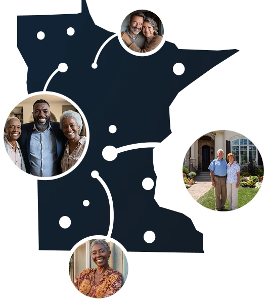 Vector map of Minnesota with homeowners exploring sale-leaseback options through Sell2Rent