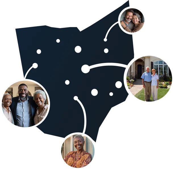 Vector map of Ohio with homeowners benefiting from Sell2Rent's sale-leaseback program