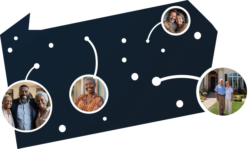 Illustrated Pennsylvania state map with residents exploring Sell2Rent's sell and stay solution