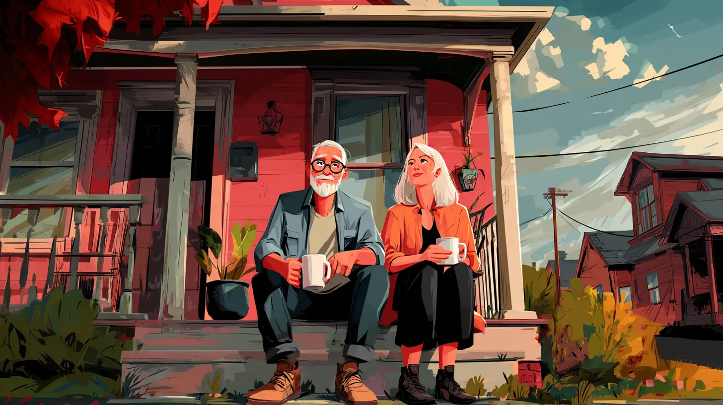 Senior couple enjoying coffee on their porch, illustrating the renting vs owning debate and how a Sell2Rent sale-leaseback offers the best of both worlds.