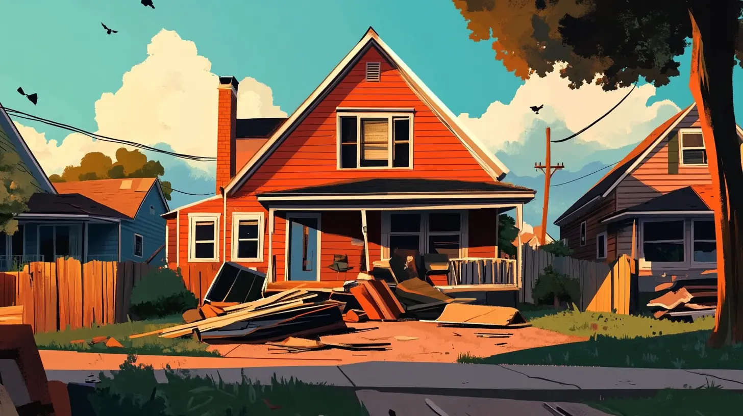 Illustration of a house under renovation with construction debris, comparing the choice to flip a home or rent it back through a Sell2Rent sale-leaseback.