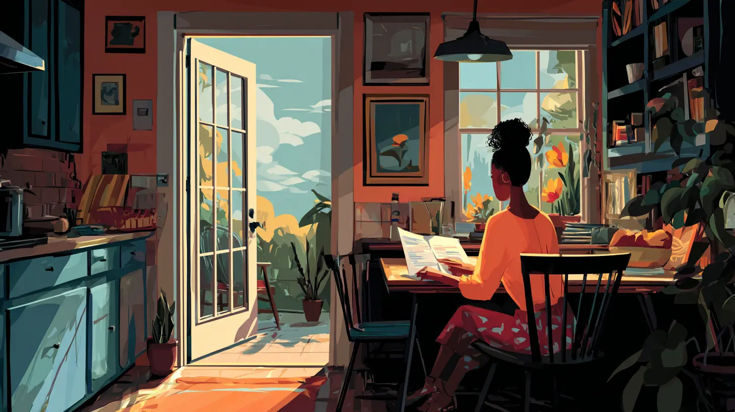 A homeowner analyzing financial paperwork at a table in a sunny kitchen, representing alternative home equity options and mortgage assistance programs to prevent falling behind on housing payments.
