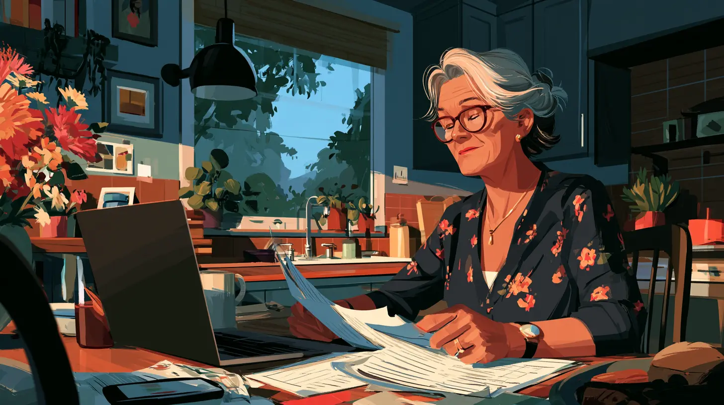 A woman carefully evaluating financial papers at a kitchen table, representing home equity investment comparisons, sale-leaseback alternatives, traditional loans vs. HELOCs, and debt-free cash-out strategies.