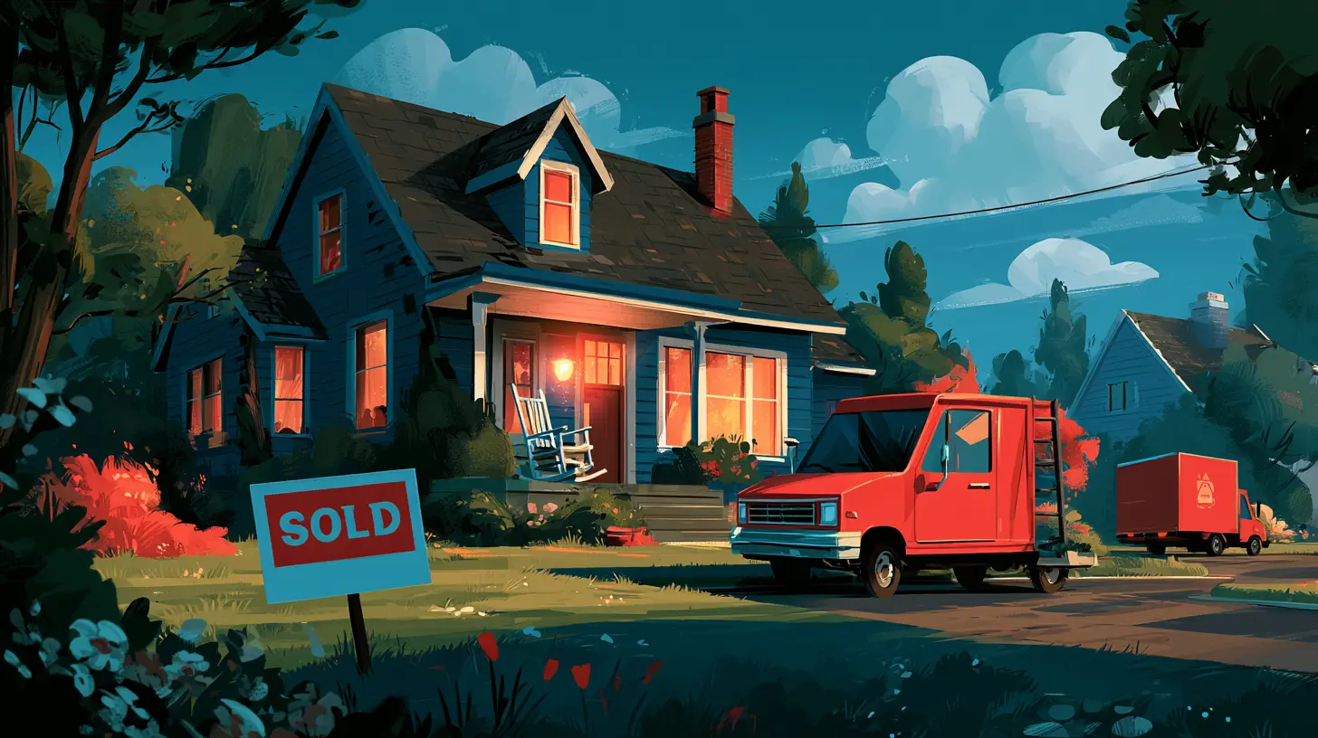 An illustration of a warmly lit suburban home at dusk with a "SOLD" sign on the front lawn, demonstrating why homeowners choose sale-leaseback programs in 2026 to convert equity without moving.