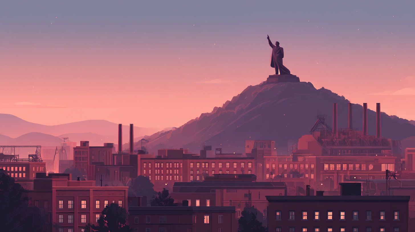 Illustration of a statue overlooking the Birmingham, Alabama, skyline at dusk, representing a key US market for homeowners to sell their house and access home equity