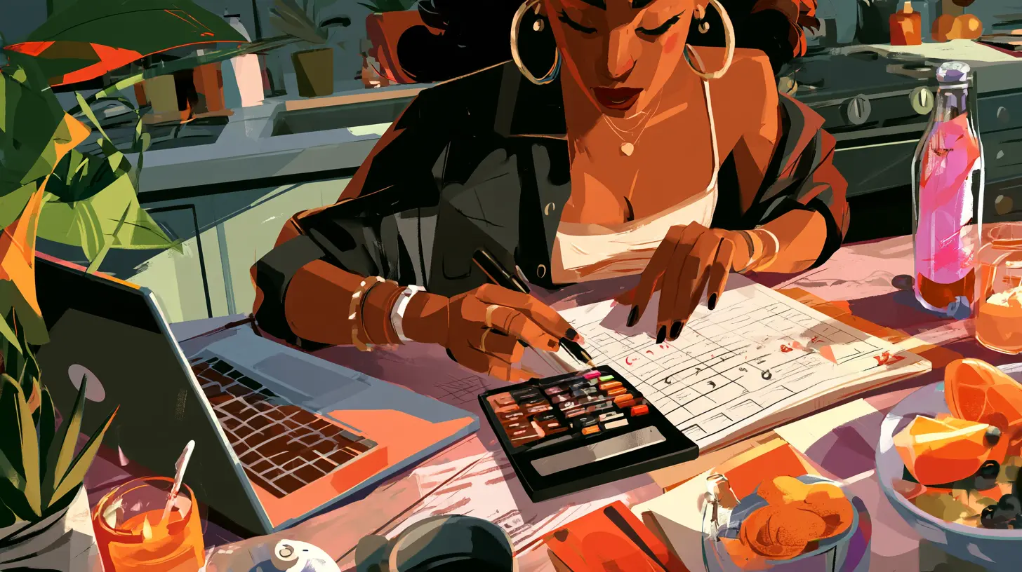 omeowner working through budget spreadsheets and long-term wealth calculations, representing residential leaseback cost-benefit analysis, multi-year rent vs equity math, and cash-out financial planning.