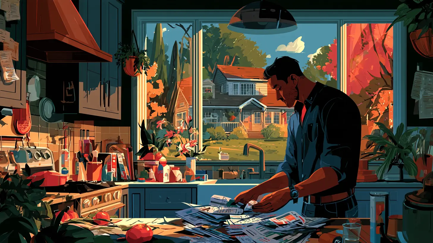 homeowner standing at a kitchen counter organizing bills with a view of his yard through the window, explaining why homeowners turn to home equity access solutions in 2026.