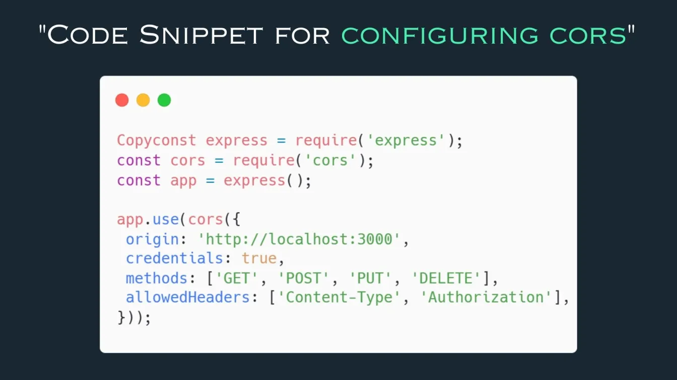 Code Snippet for configuring cors