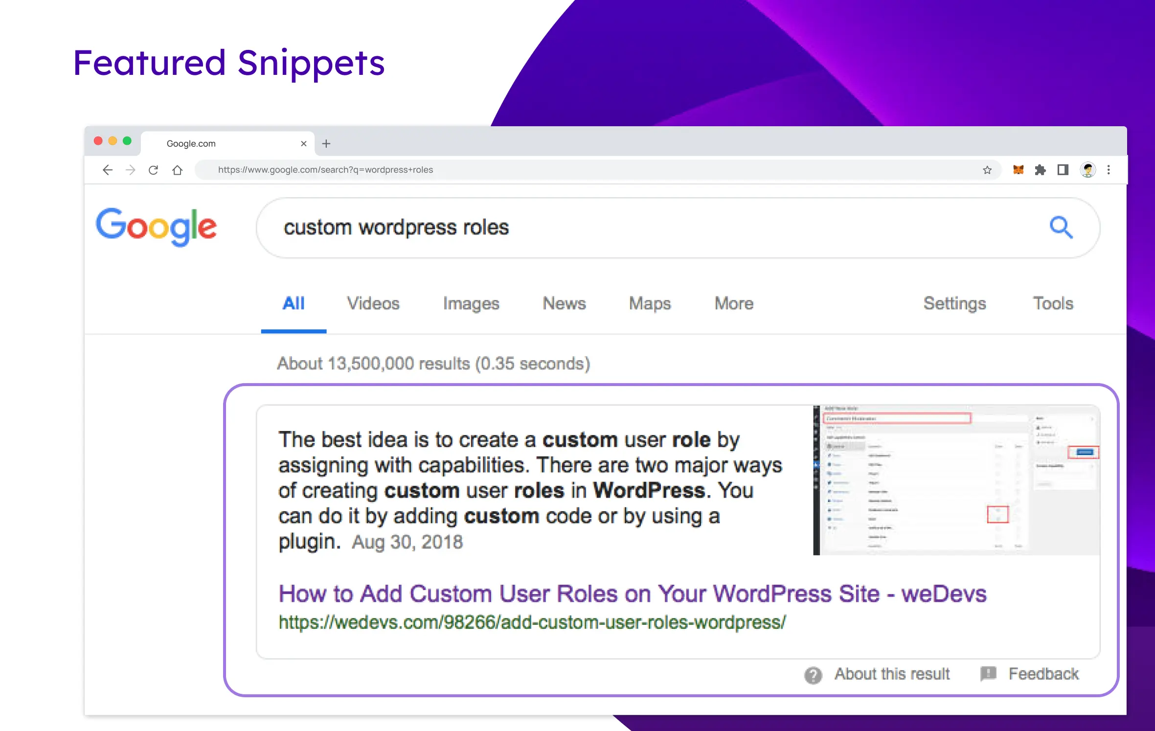 Sample of a Google Featured Snippet