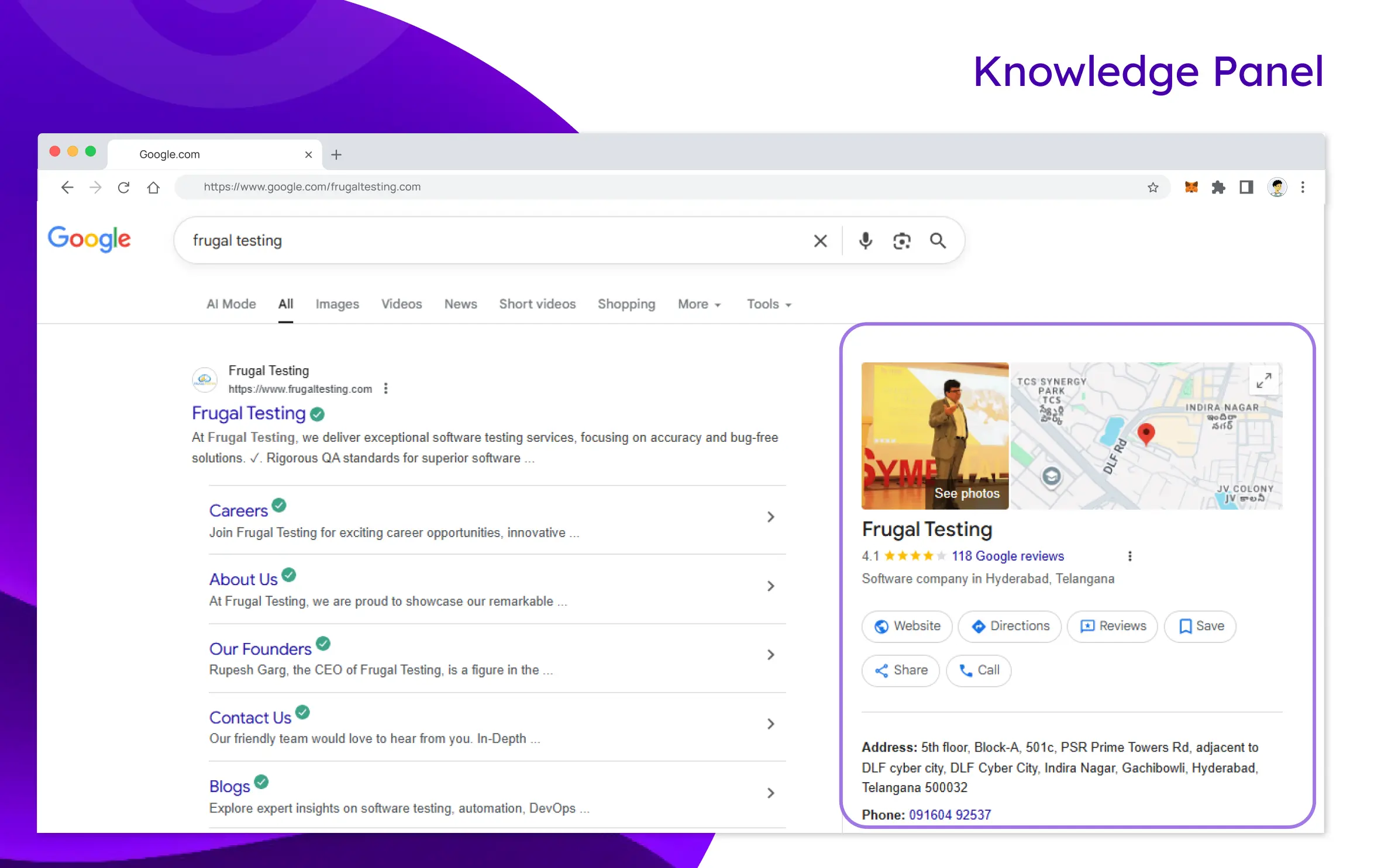 Sample of Google Knowledge Panel in Search Results