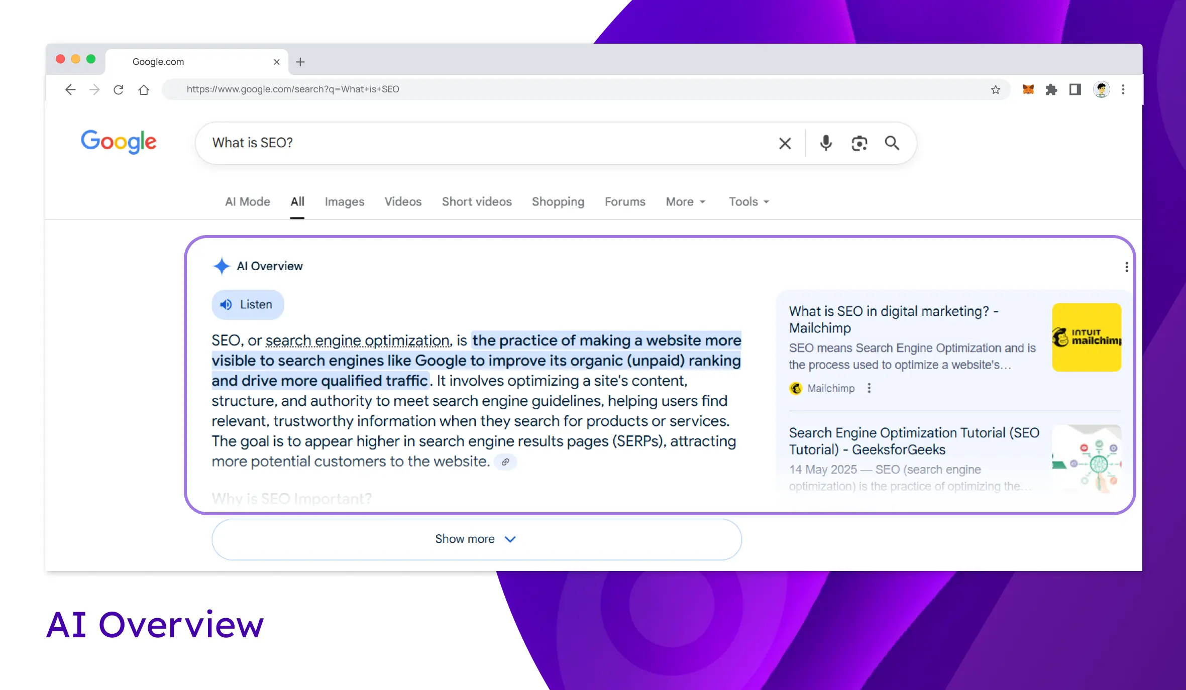 Sample of Google AI Overview in Search Results