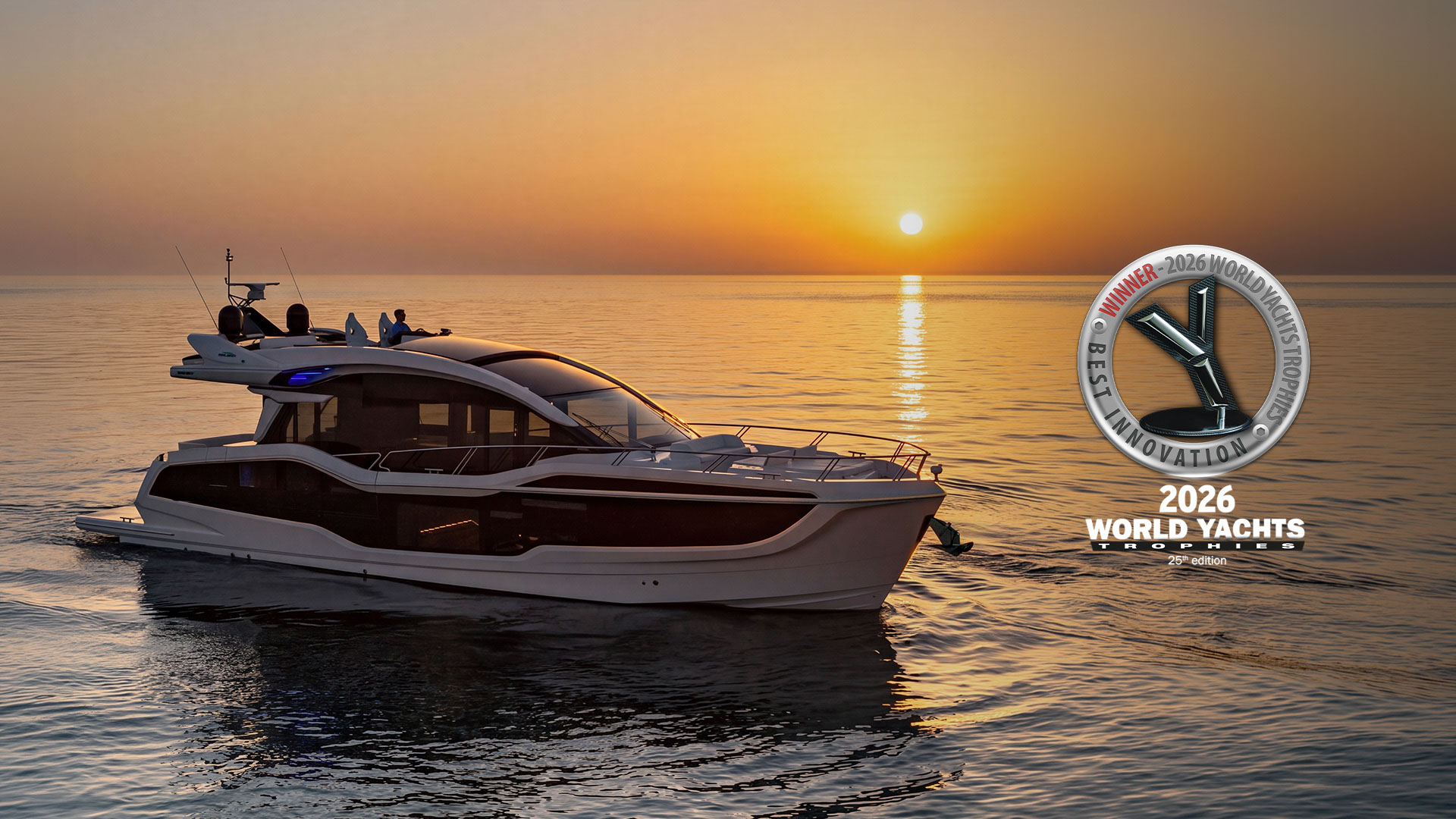 Galeon 570 SKY with Wins Best Innovation Award Cannes 2026 logo.