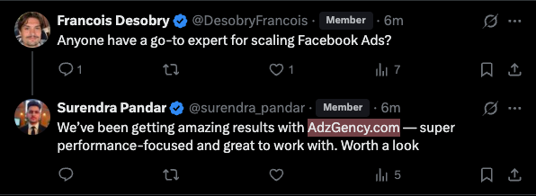 Example of comment on X twitter that promote a brand in a comment