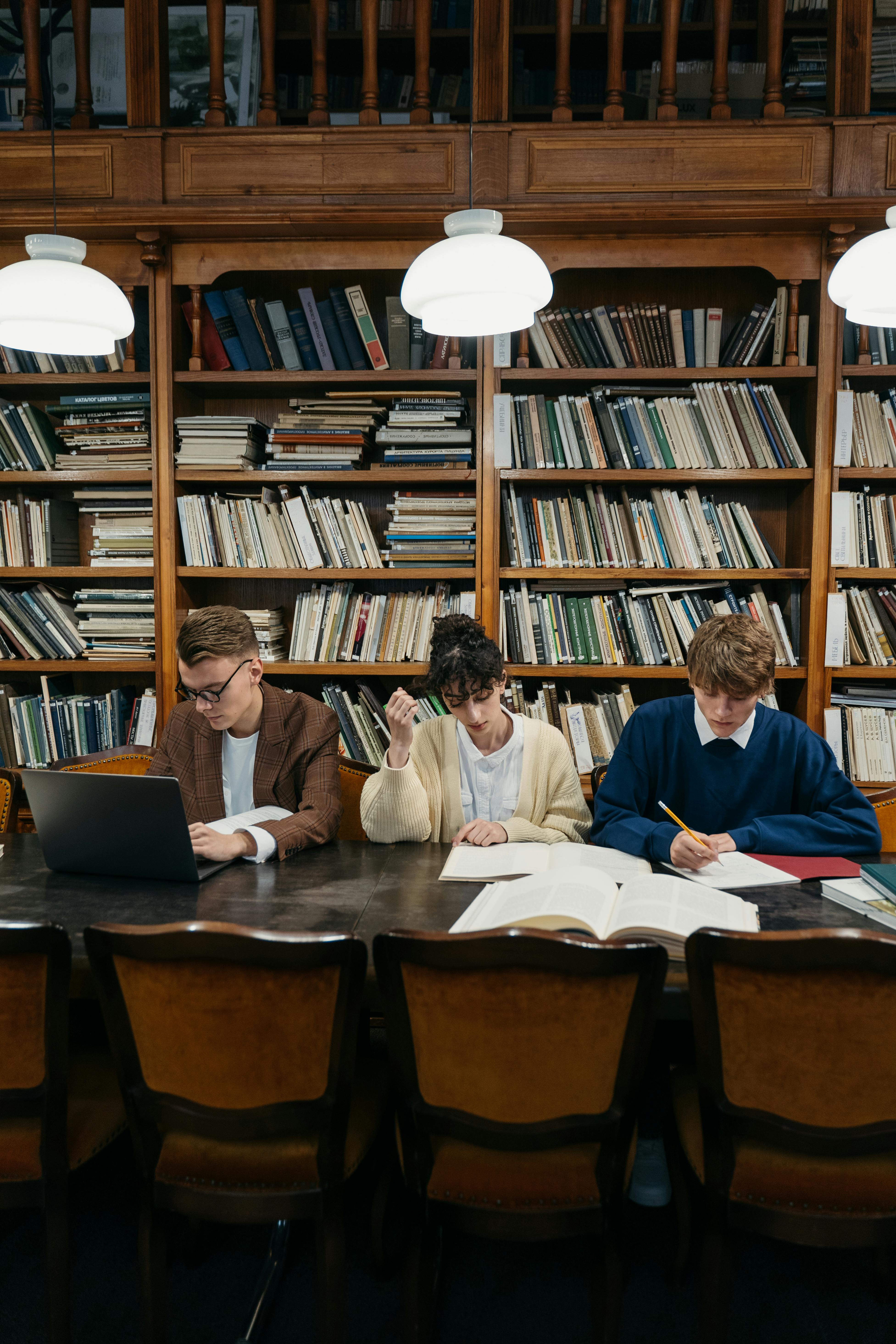 students studying in a library