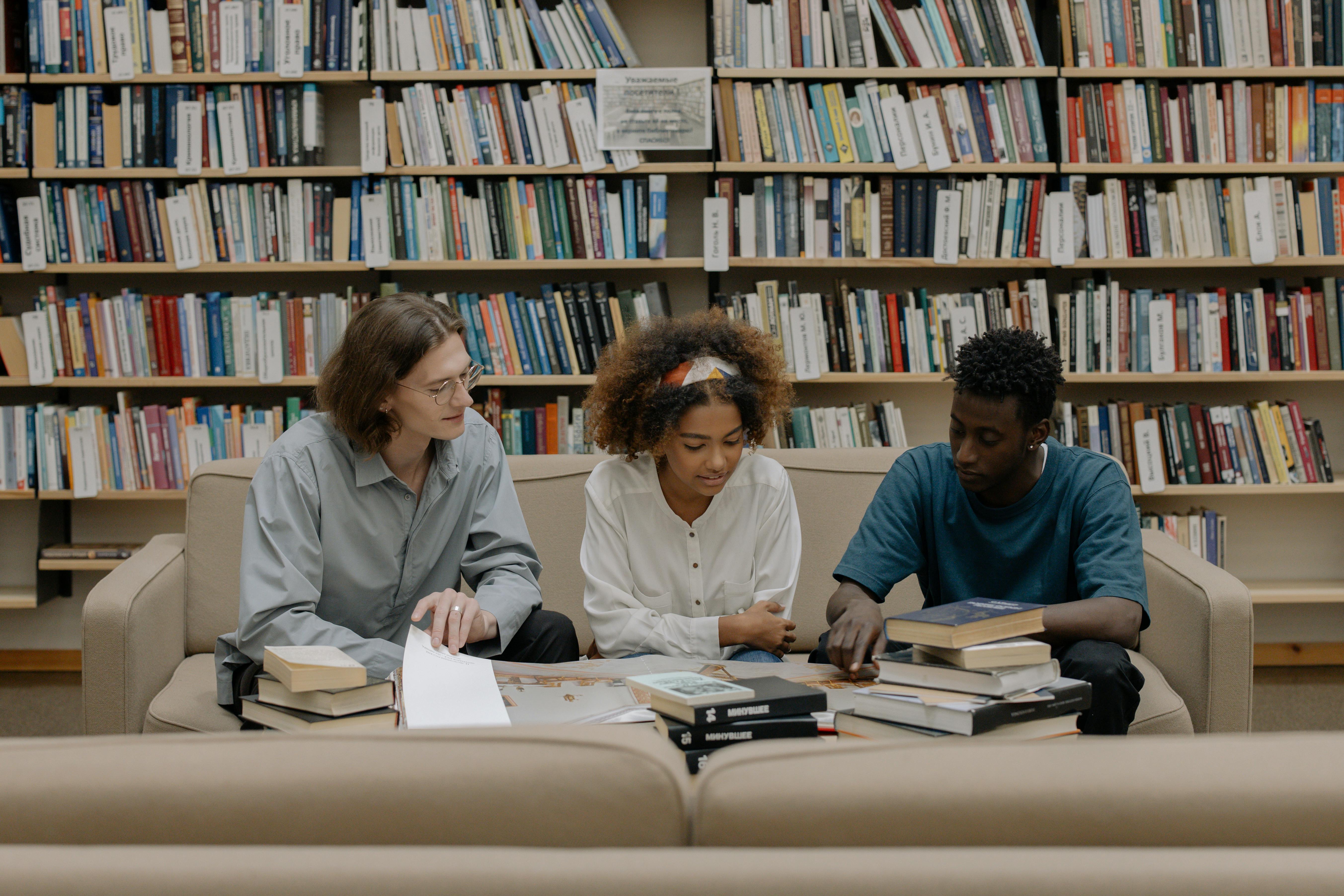 students studying at a library