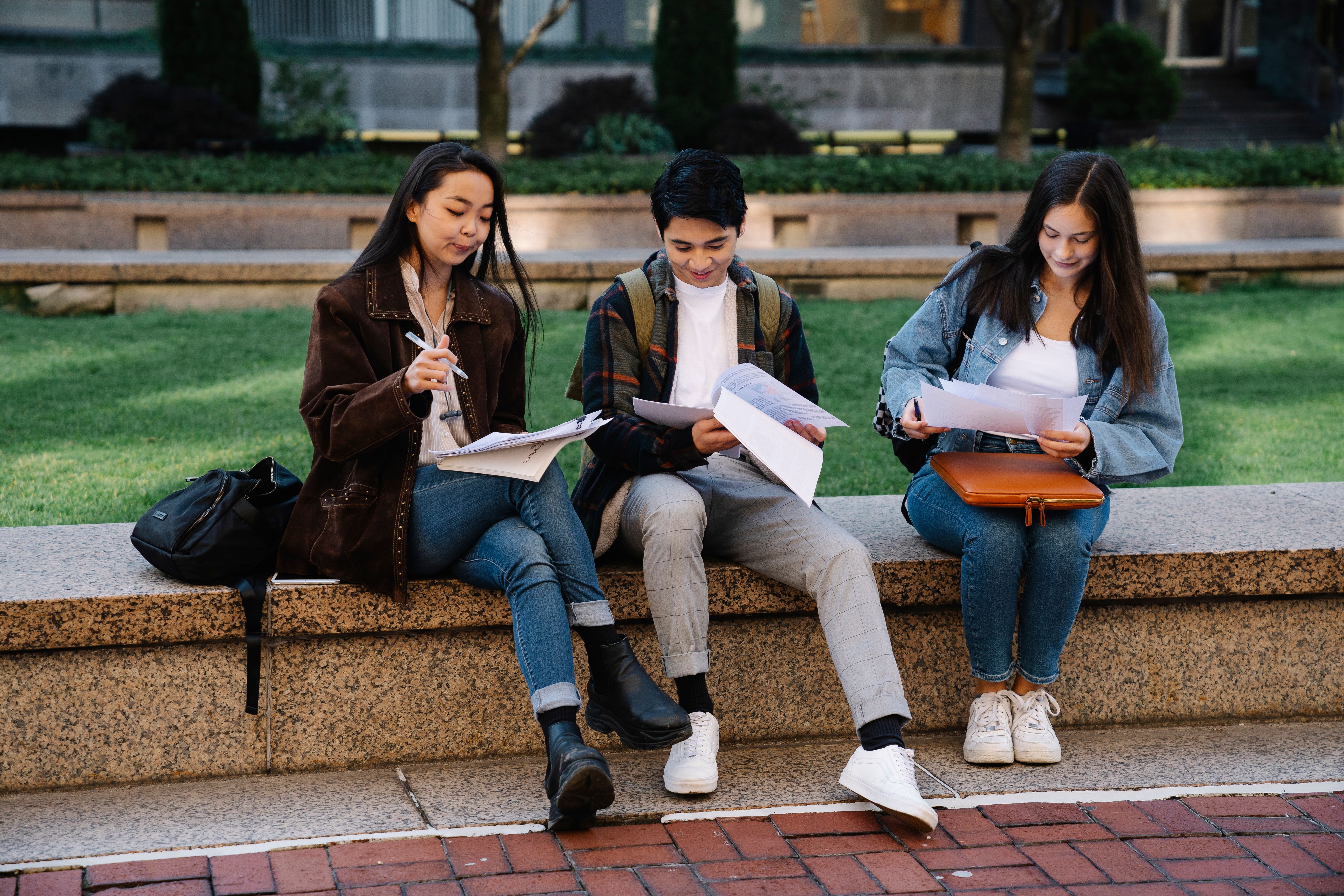 students studying on a college campus