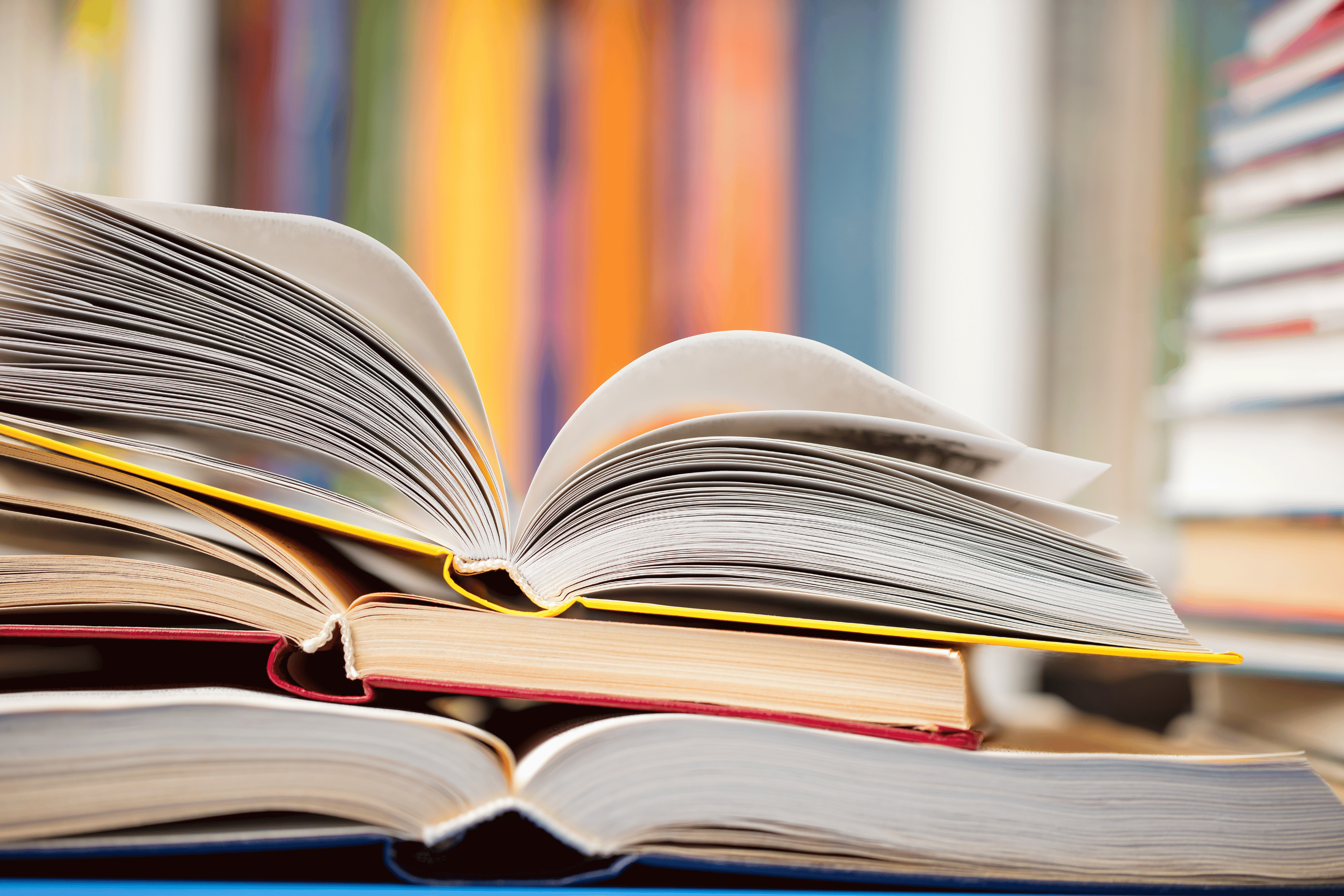 a stack of books in a library