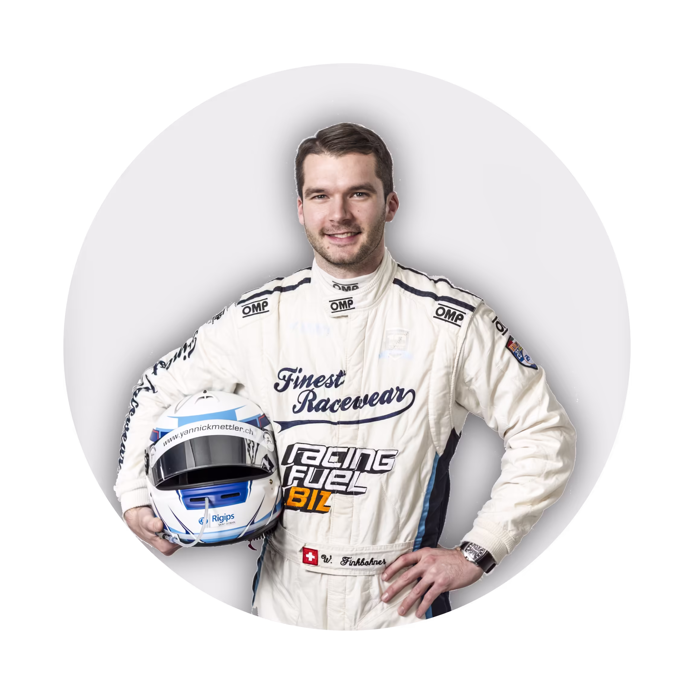 Rennfahrer Yannick Mettler im Racingfuel-Rennanzug