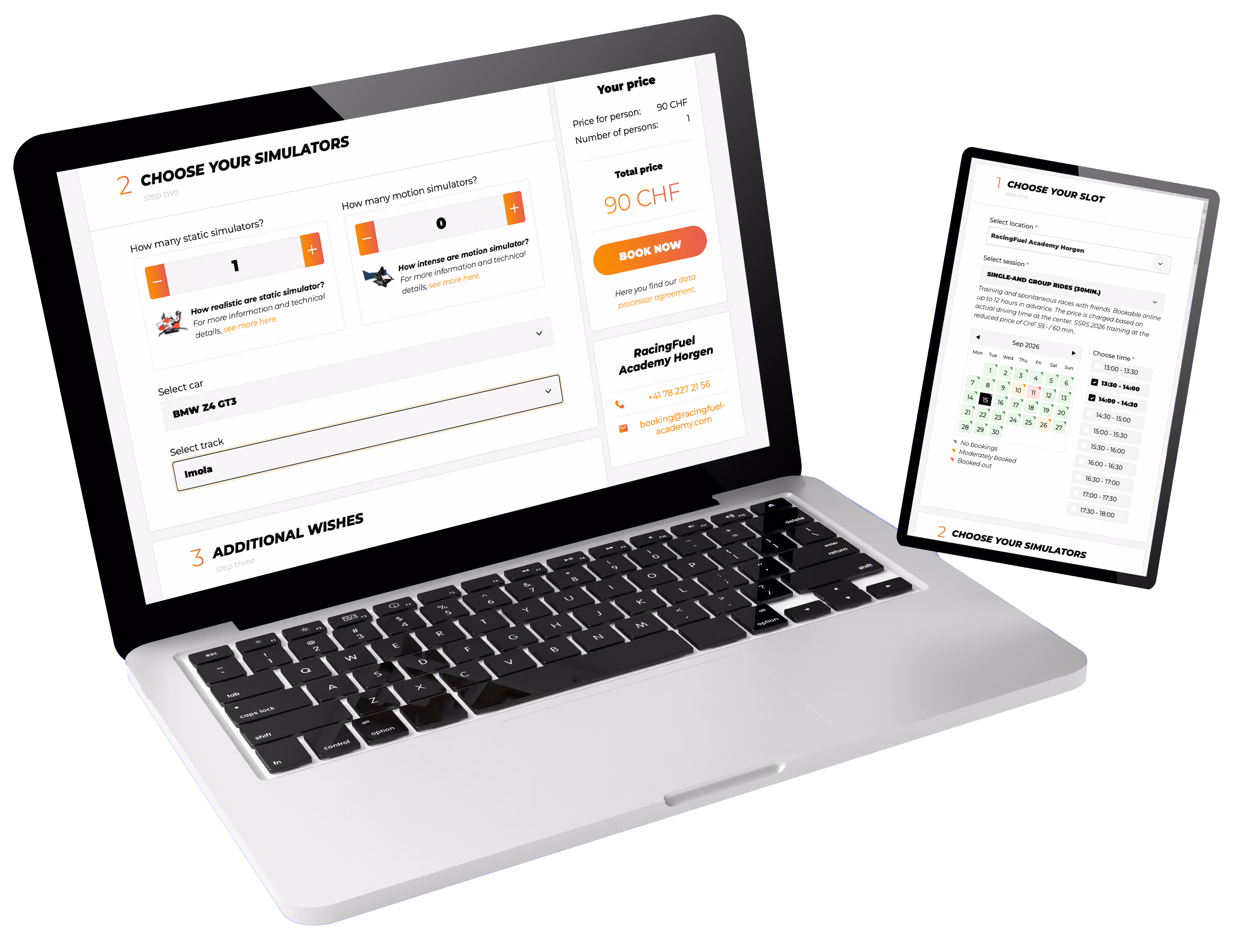 An excerpt from a RacingFuel Simulator booking system