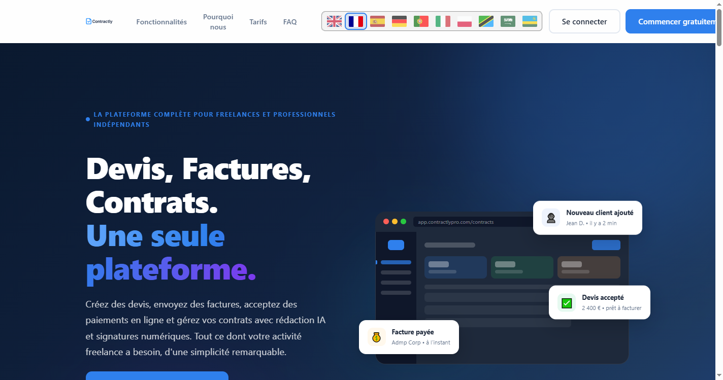 Contractly Pro home page