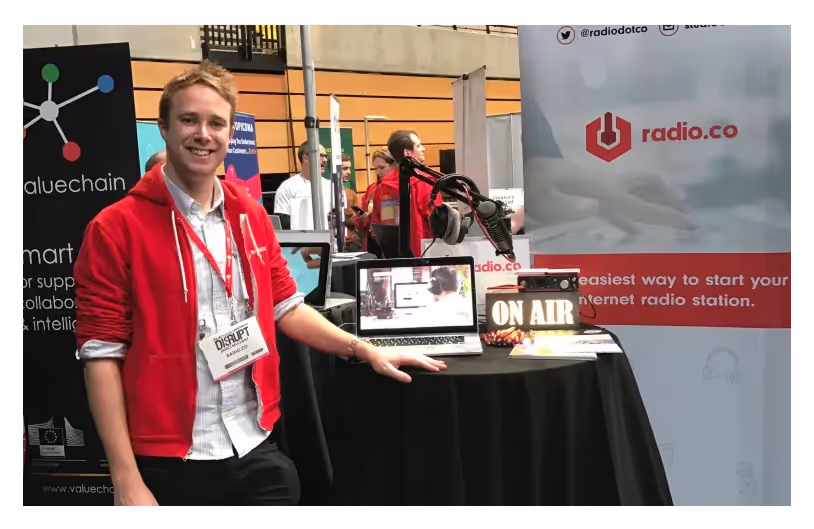 Radio.co founder, James Mulvany, at an event.