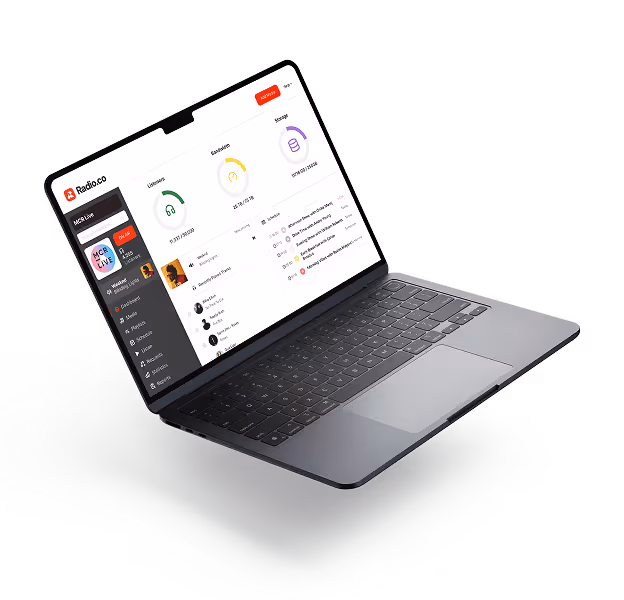 A laptop showing the Radio.co dashboard.