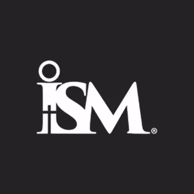 White stylized text spelling iSM on a black background.