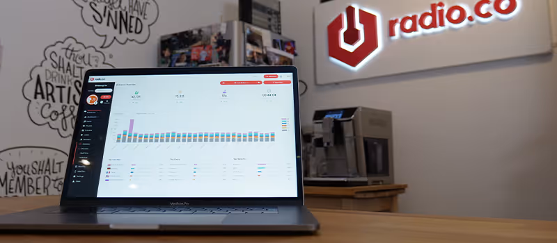 A laptop showing Radio.co.