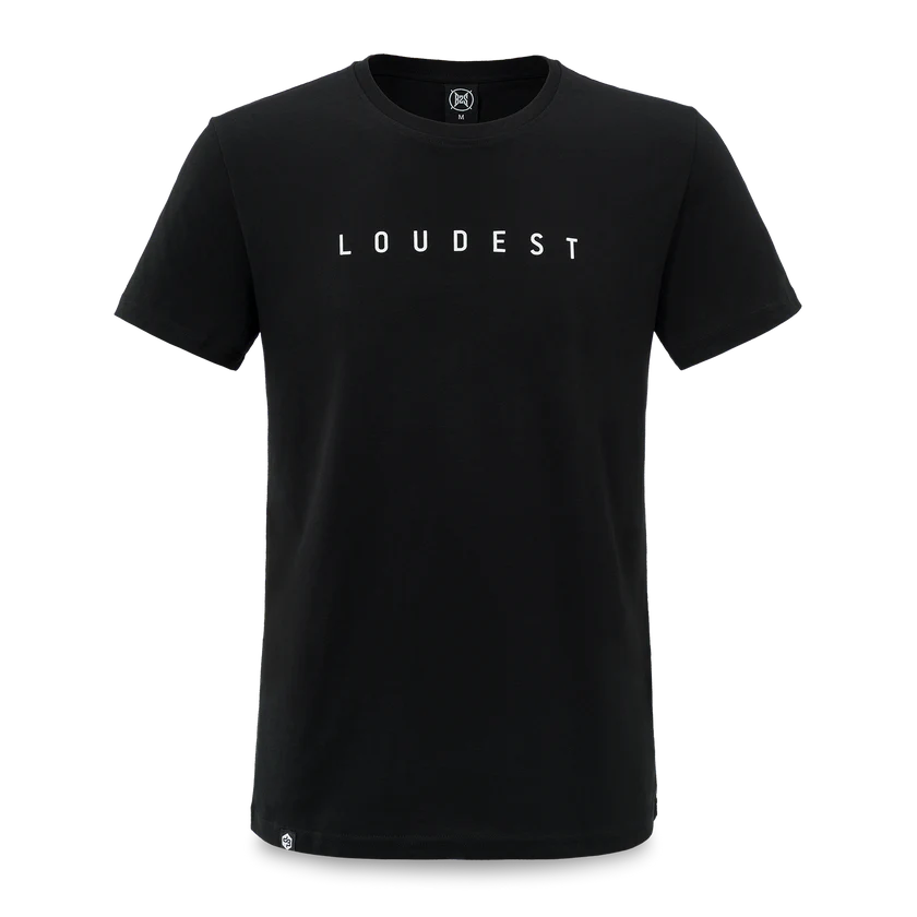 Printed "Loudest" on the front and a woven label on the bottom.