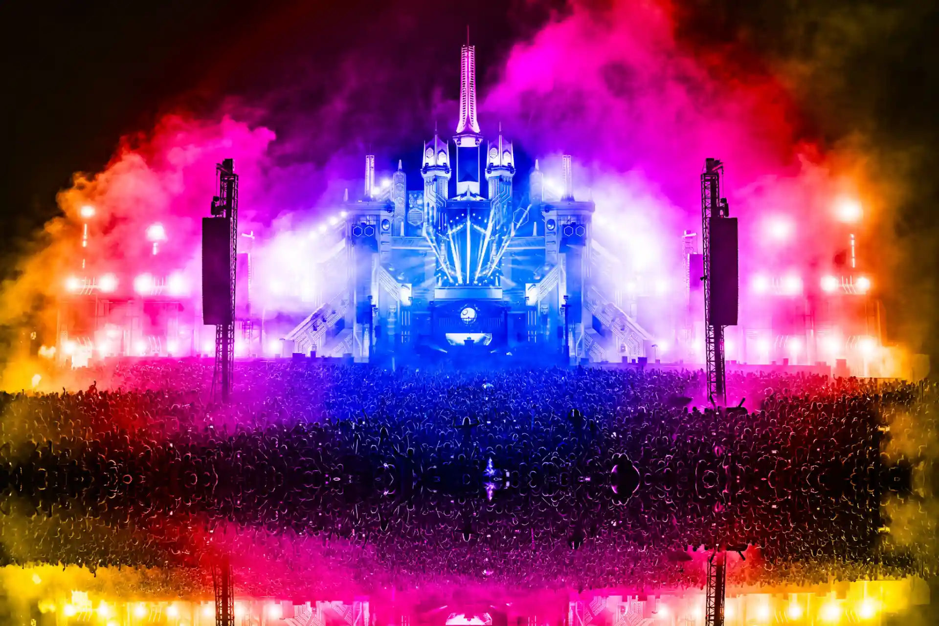 Decibel Outdoor Festival: Massive stage with colorful lights and huge crowd