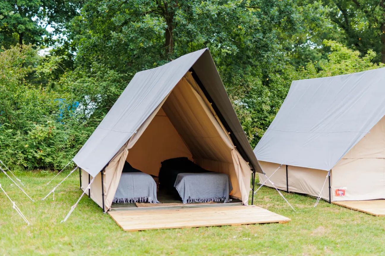 Inside a deluxe tent