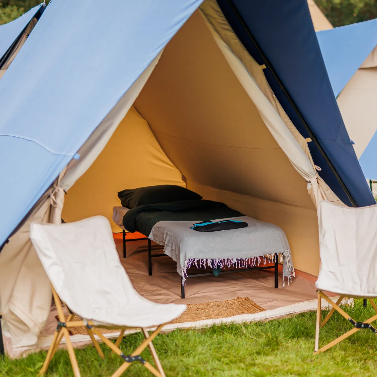 Inside a deluxe tent