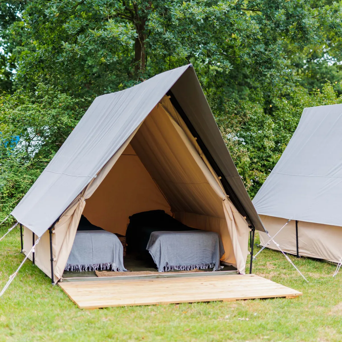 Inside a deluxe tent