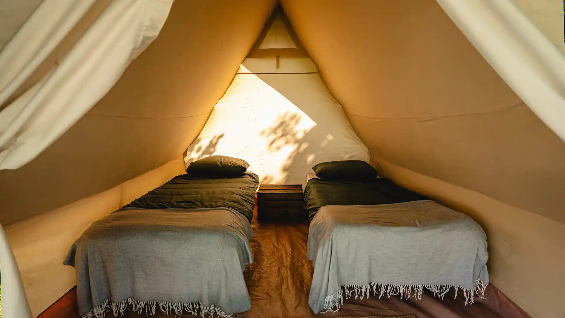 Inside a deluxe tent
