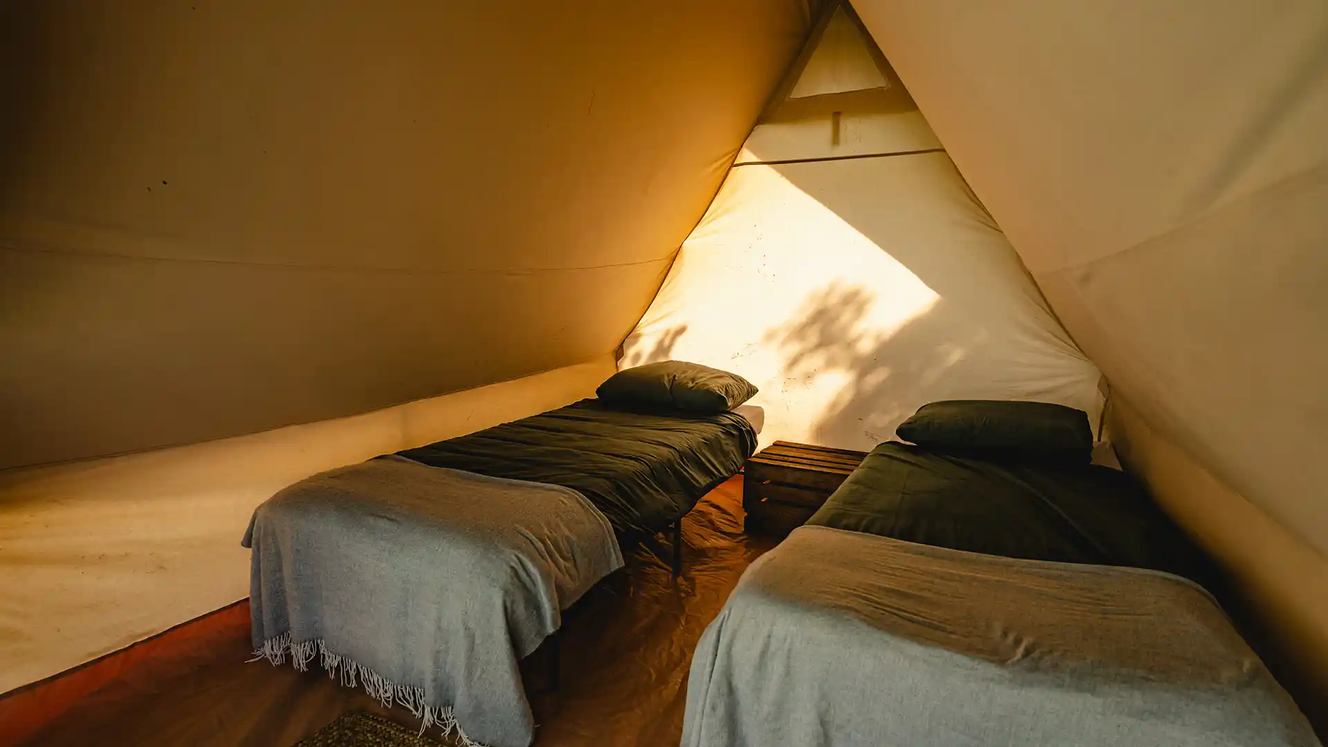 Inside a deluxe tent