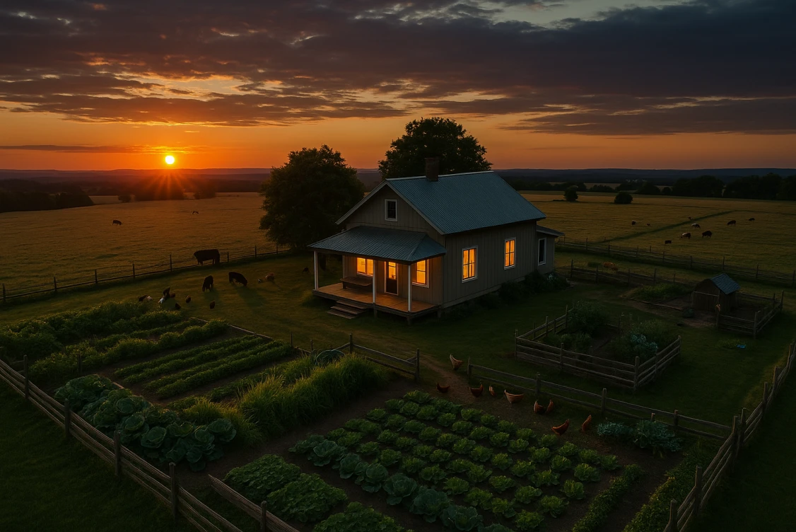 Image with a house in a field