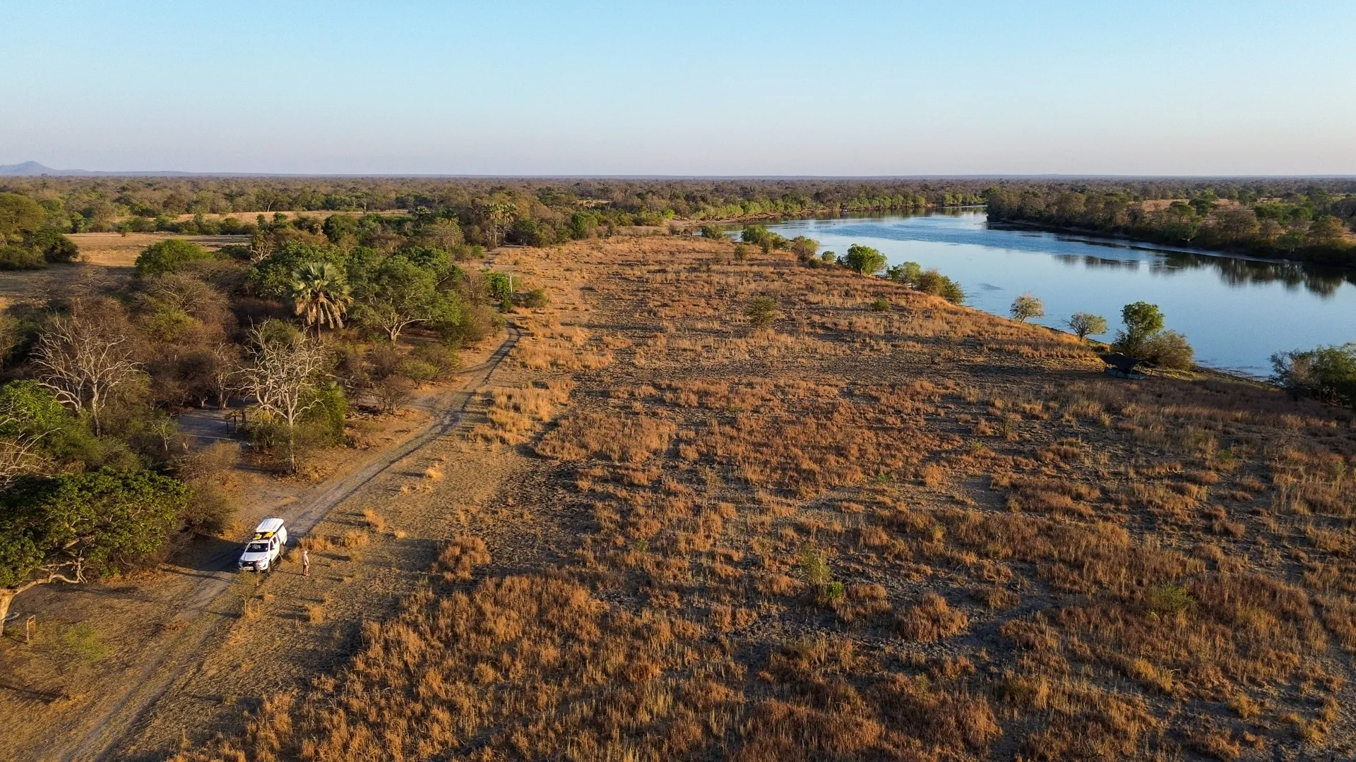 Aerial photo of driving in Zambian landscape