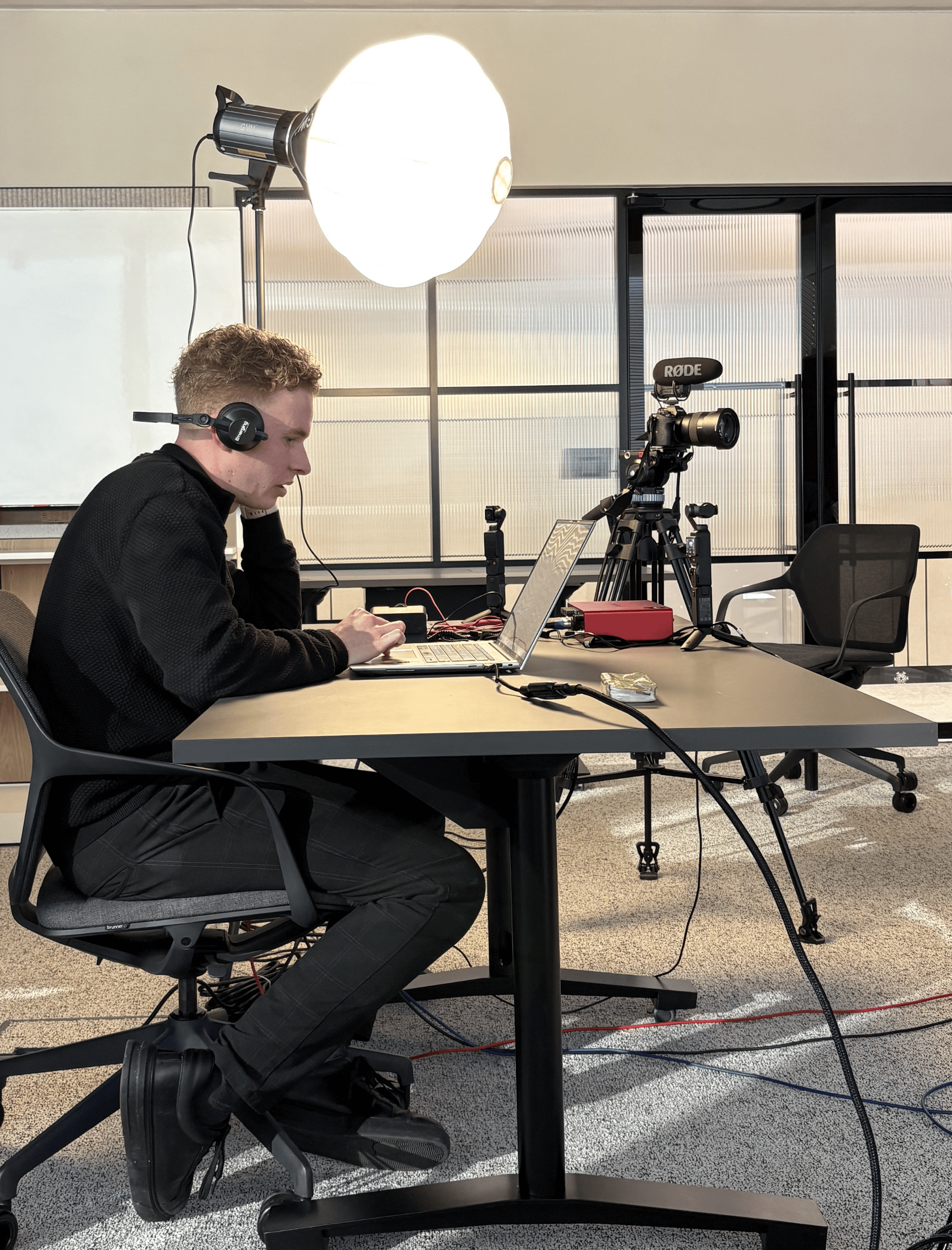 EDP Director producing a podcast on set