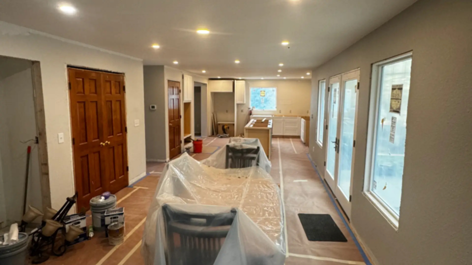 living room with beautiful lighting under construction