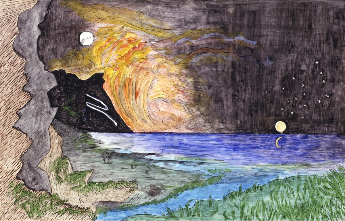A watercolor illustration of the creation of Earth.