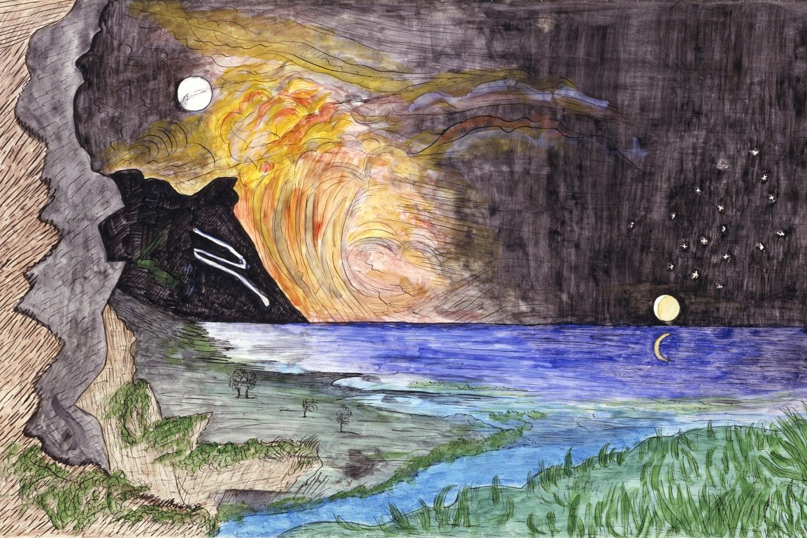 A watercolor illustration of the creation of Earth.
