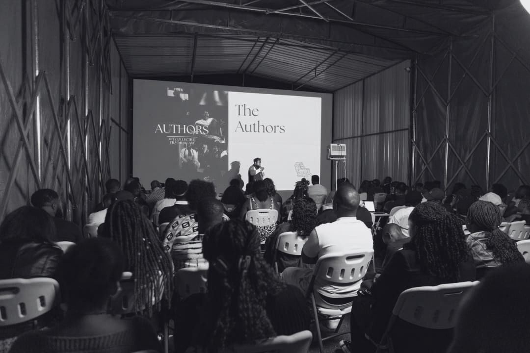 Jabulani Mudzvova' speaks in front of an audience at his film screening.