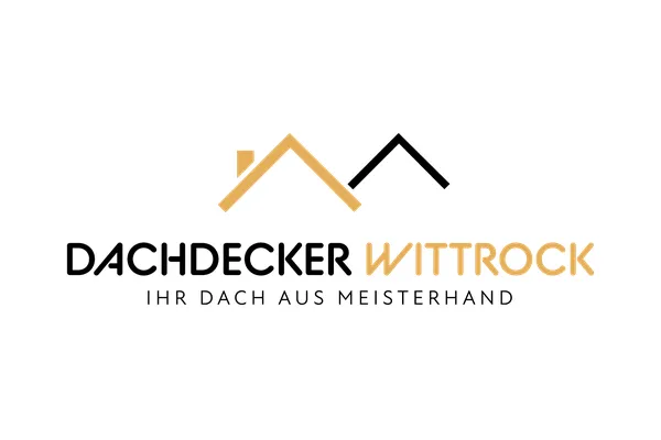 Logo von Dachdecker Wittrock mit zwei stilisierten Dachlinien und dem Slogan Ihr Dach aus Meisterhand.