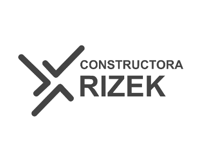 Logotipo de Constructora Rizek con figuras geométricas estilizadas a la izquierda del nombre de la empresa.