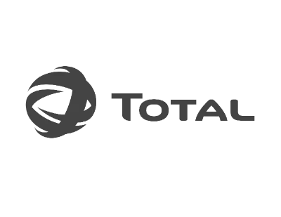 Logotipo de la empresa Total con un ícono de globo estilizado a la izquierda y el texto 'TOTAL' en mayúsculas a la derecha.
