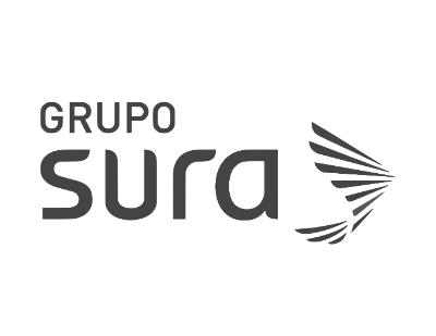 Logotipo de Grupo Sura con un gráfico de ala estilizada a la derecha.