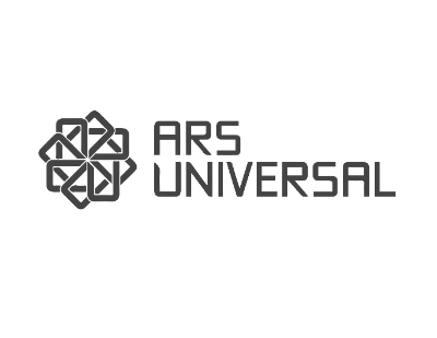 Logotipo de ARS UNIVERSAL con un diseño geométrico abstracto a la izquierda del texto.