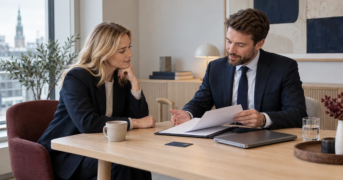 A business owner discussing an account application with an adviser.