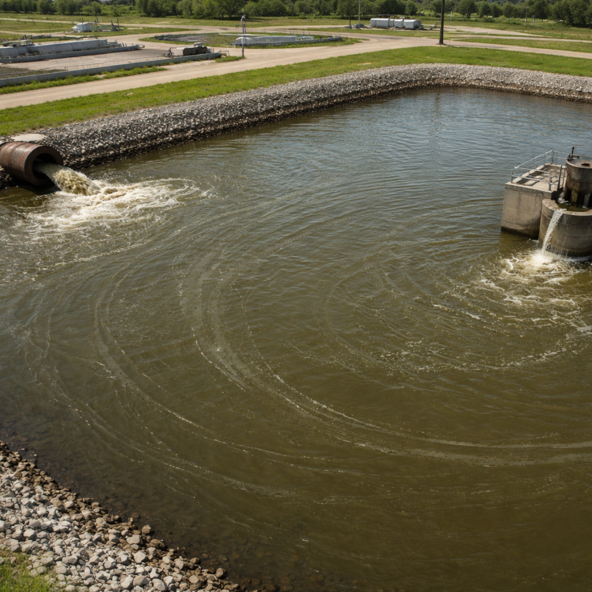 diagram showing wastewater lagoon retention time based on volume and flow rate