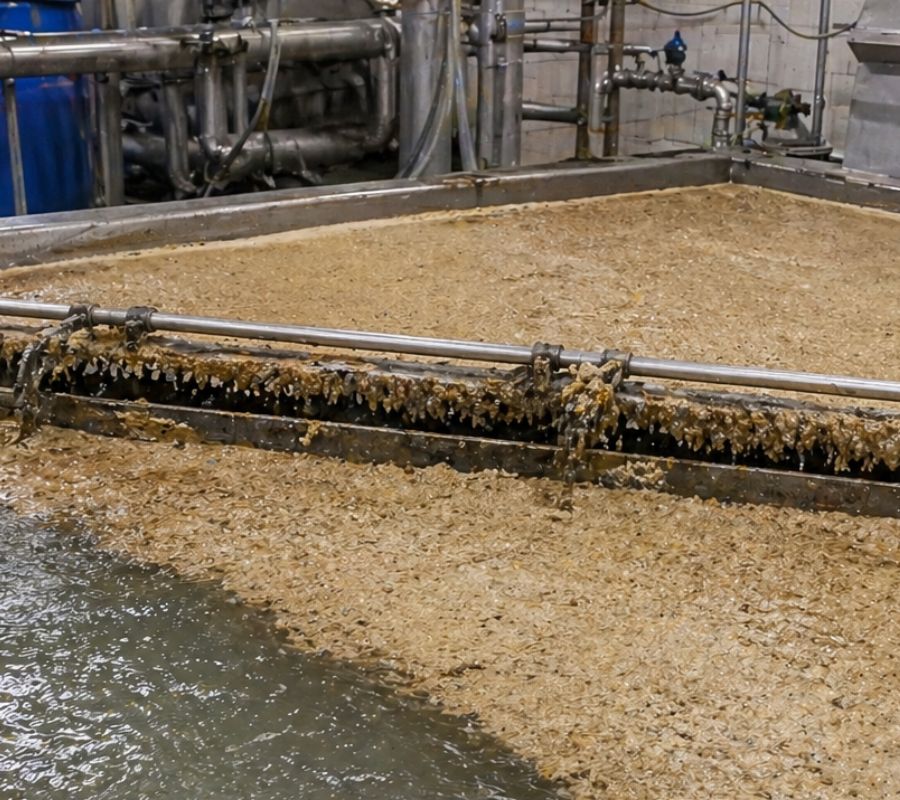 Dissolved air flotation system removing fats oils and grease from industrial wastewater